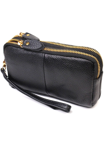 Жіночий клатч на два відділення з натуральної шкіри 22088 Чорний