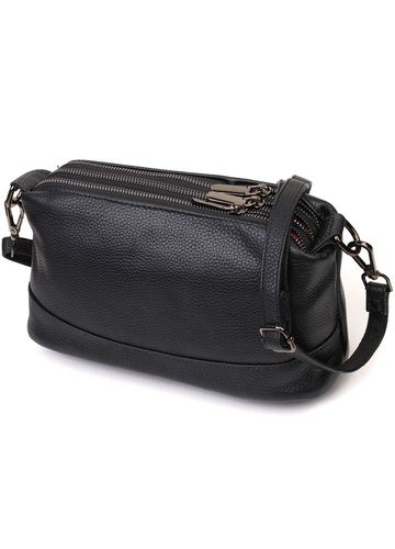 Зручна сумка на три відділення з натуральної шкіри 22094 Чорна