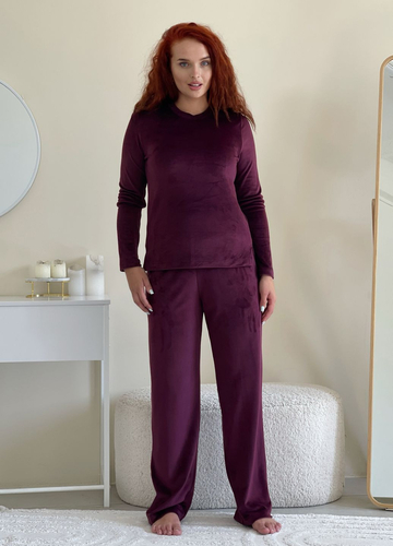 Бордова всесезон велюрова піжама з широкими штанами та кофтою чорна капрі 100002411 світшот + брюки