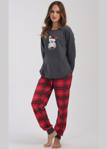 Темно-сіра всесезон піжама з начосом жіноча (лонгслів, штани) лонгслив + брюки