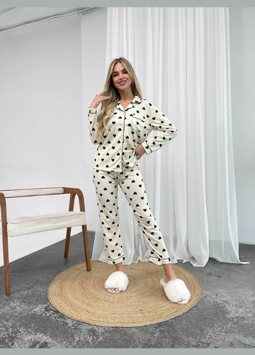 Молочна всесезон стильний домашній комплект піжамка сорочка + брюки