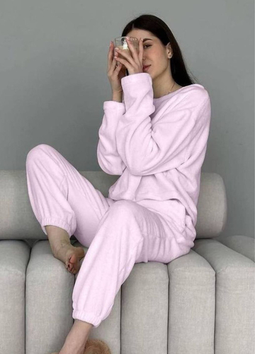 Світло-рожева всесезон жіноча тепла плюшева піжама кофта + брюки