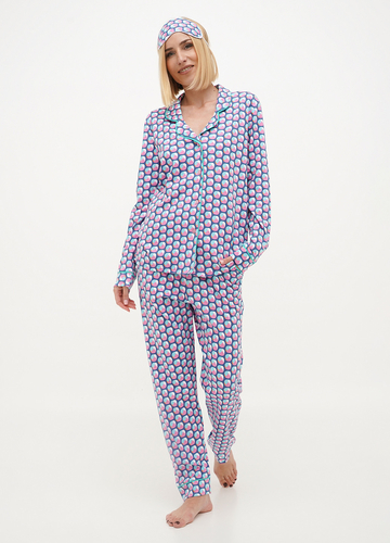 Синя всесезон піжама (сорочка, штани) сорочка + брюки