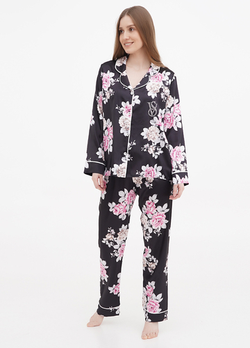 Чорна всесезон піжама (сорочка, штани) сорочка + брюки