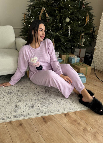 Лавандова зимня ніжна піжамка-костюм для дому кофта + брюки