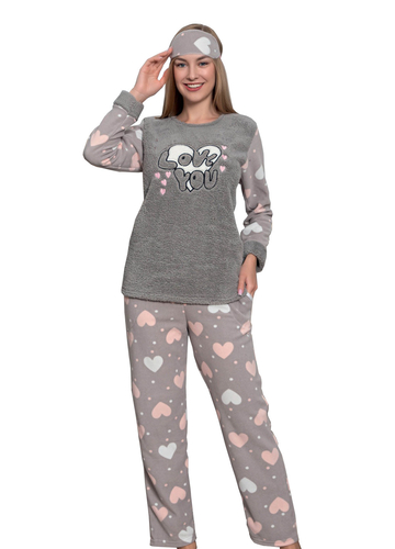 Сіра зимня тепла флісова піжама домашній костюм лонгслив + брюки