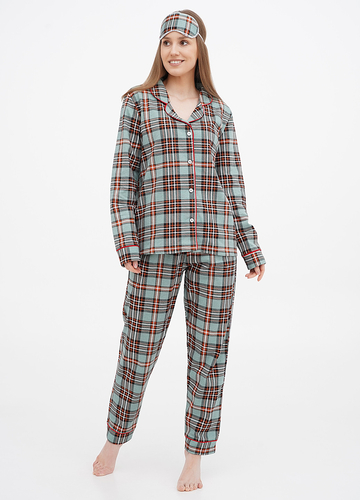 Зелена всесезон піжама (сорочка, штани, маска для сну) сорочка + брюки