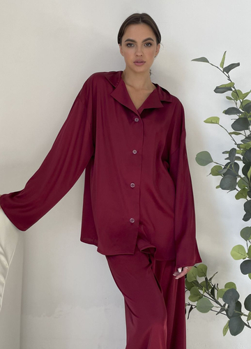 Бордова всесезон шовкова жіноча піжама колекції «обійми» бордовий