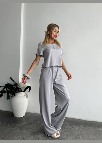 Сіра всесезон піжама трійка футболка + штани