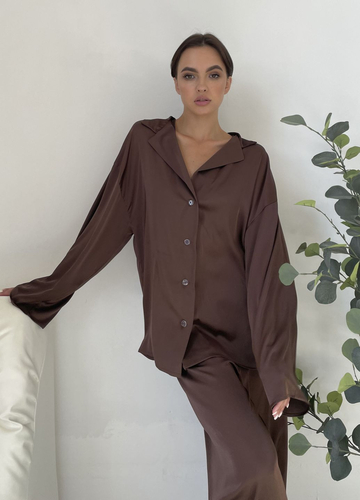Коричнева всесезон шовкова жіноча піжама колекції «обійми» шоколадний