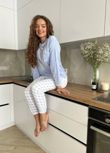 Світло-блакитна зимня ніжна тепла піжамка кофта + брюки